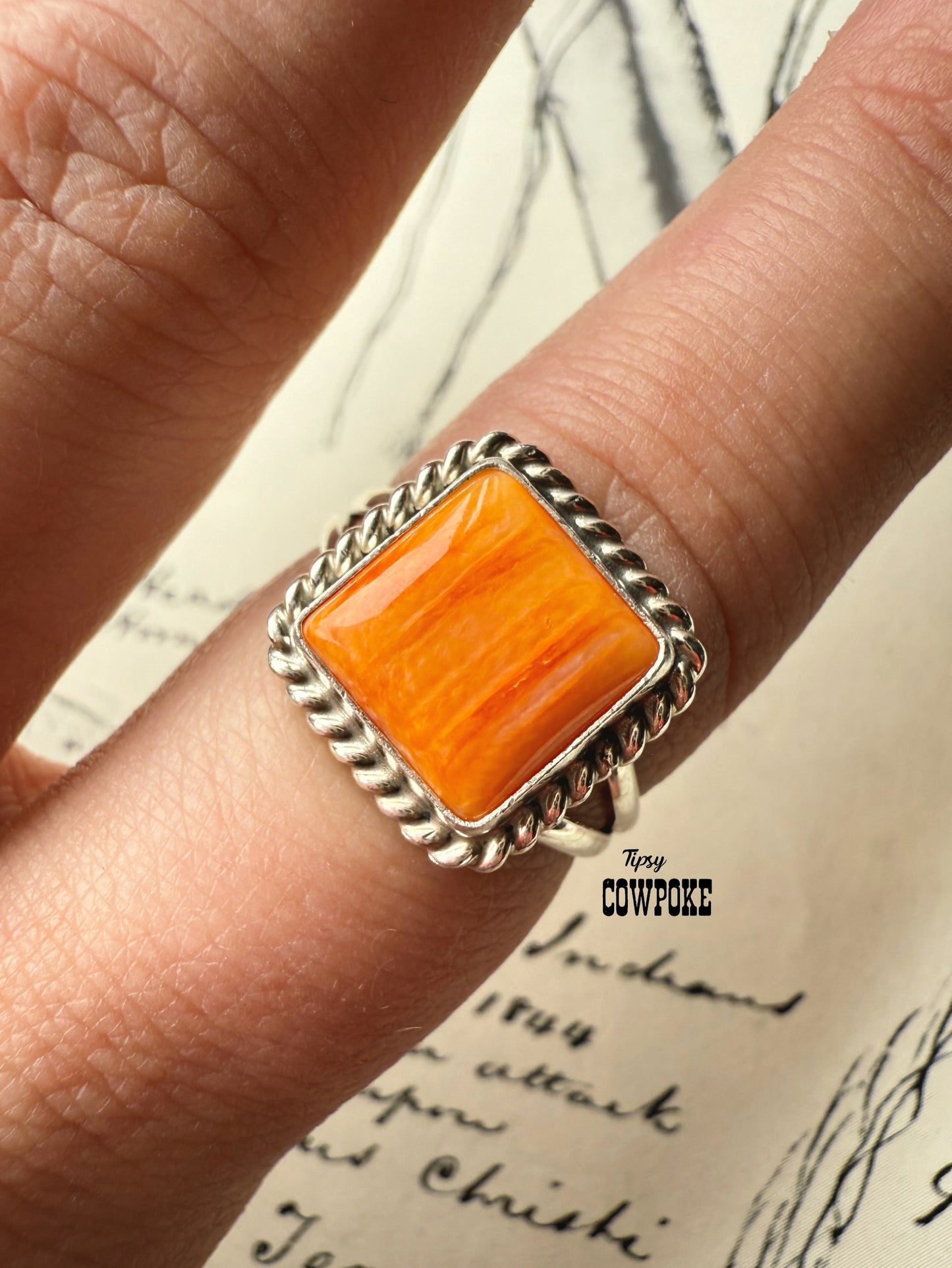 Orange Spiny Oyster Size 6 Square Ring