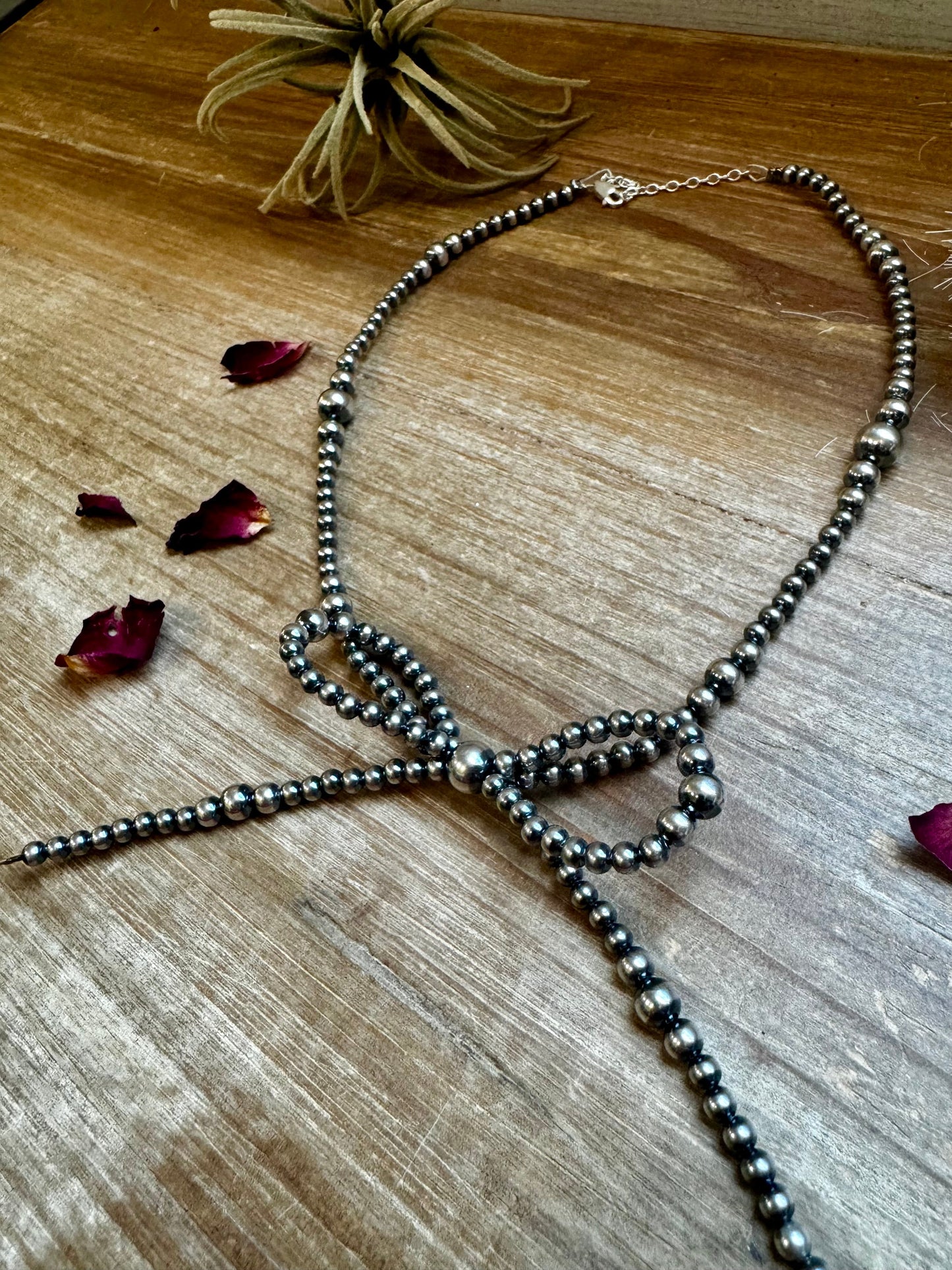 Sterling Pearl Graduated 15 Inch Bow Necklace