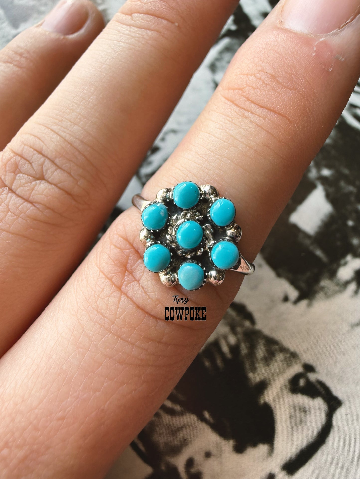 Kingman Turquoise Mini Cluster Size 6&6.5 Zuni Ring