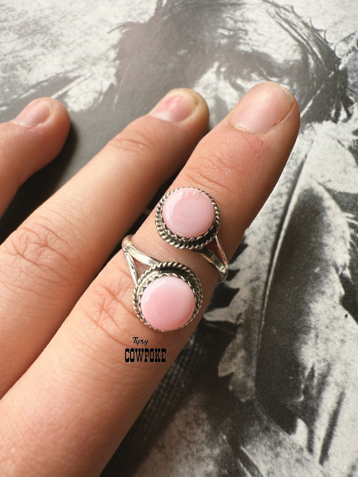 Pink Conch Two Stone Adjustable Ring