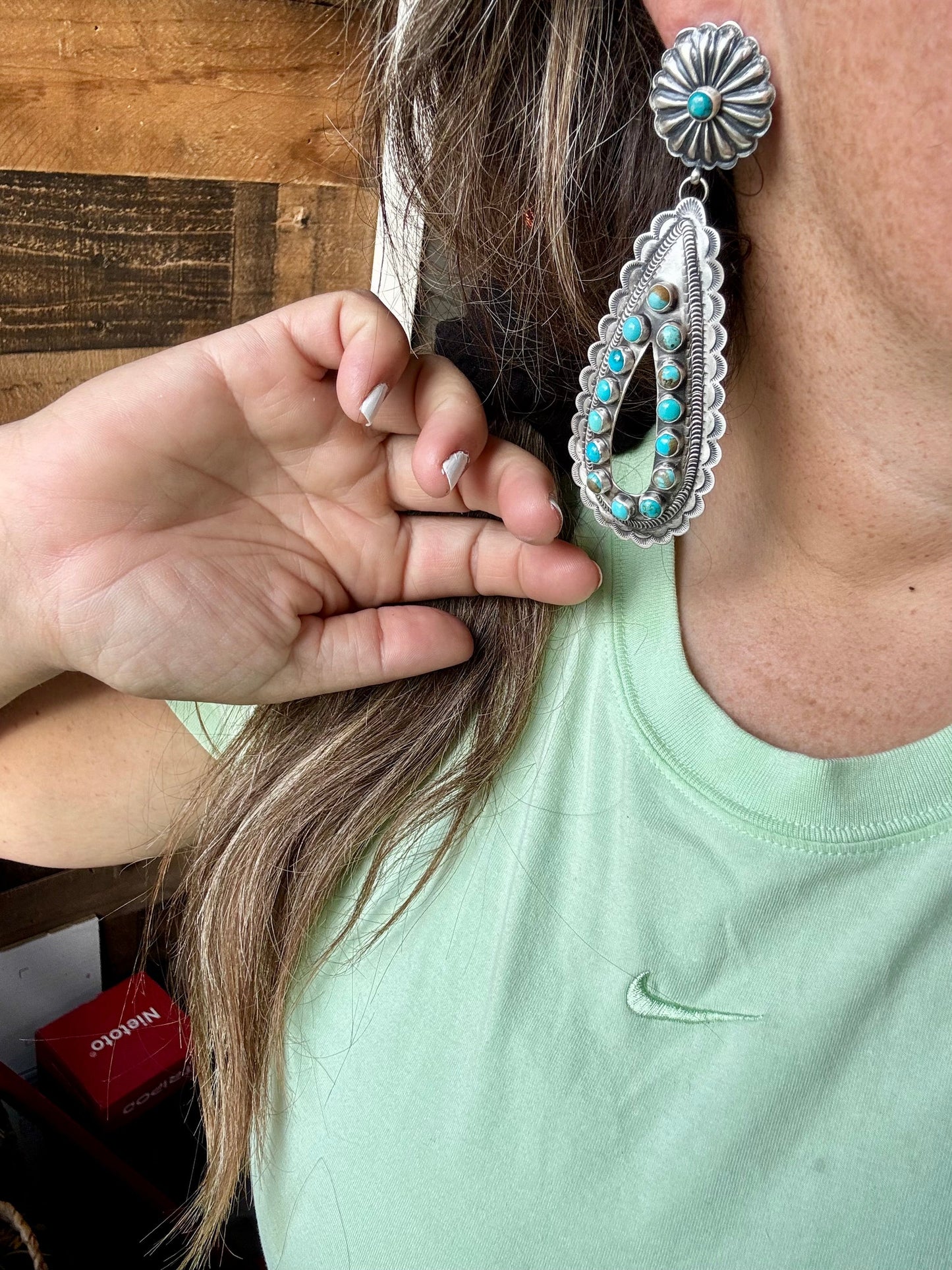 Big Momma Concho with Turquoise Dangle Earrings