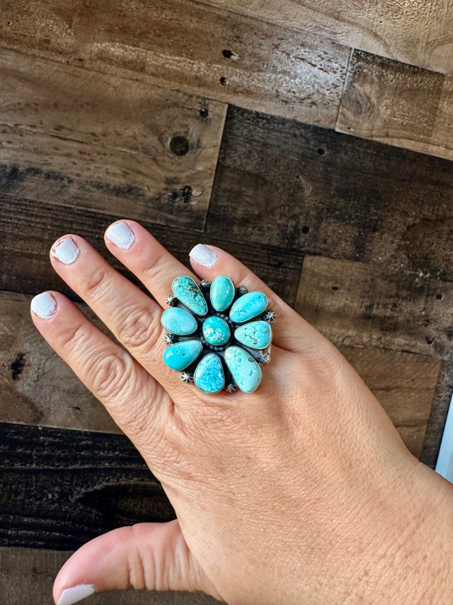 Royston Turquoise Large Cluster Size 7.5 Ring