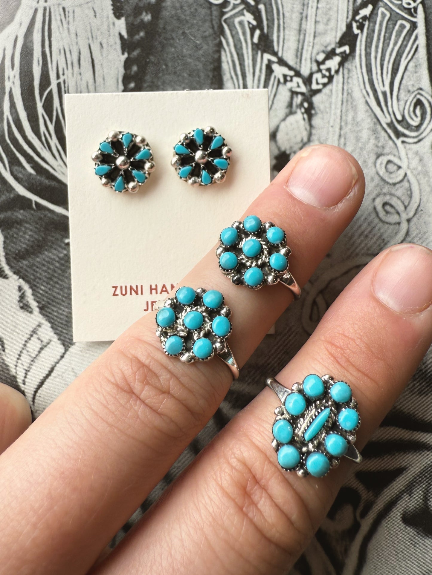 Kingman Turquoise Mini Cluster Zuni Stud Earrings