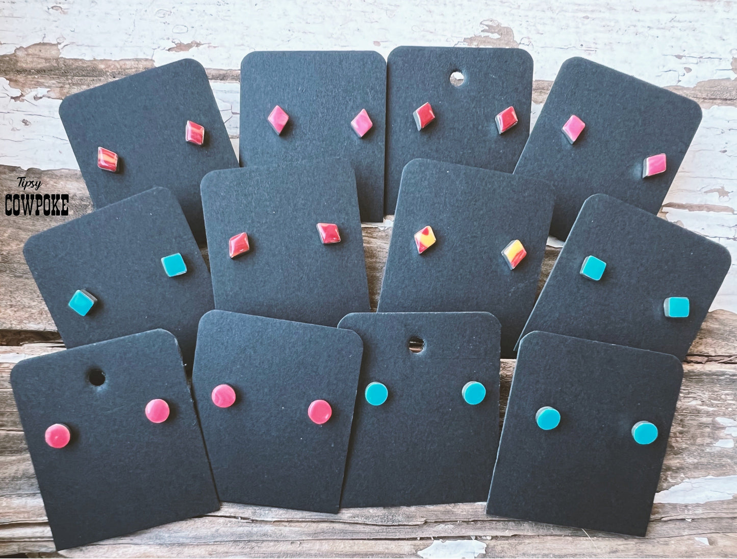 Turquoise Inlaid Diamond Stud Earrings
