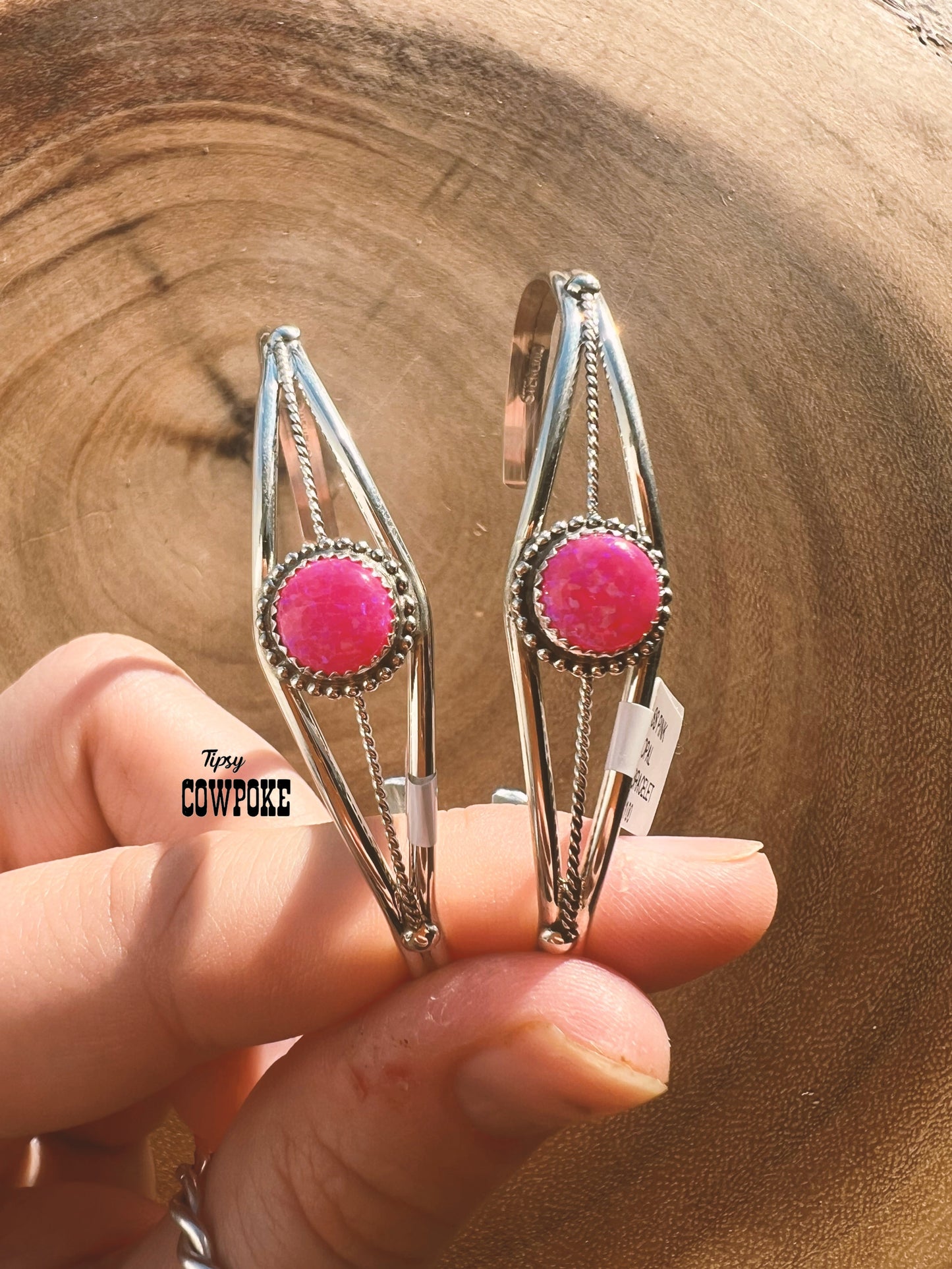 Hot Pink Opal Daisy Cuff Bracelet