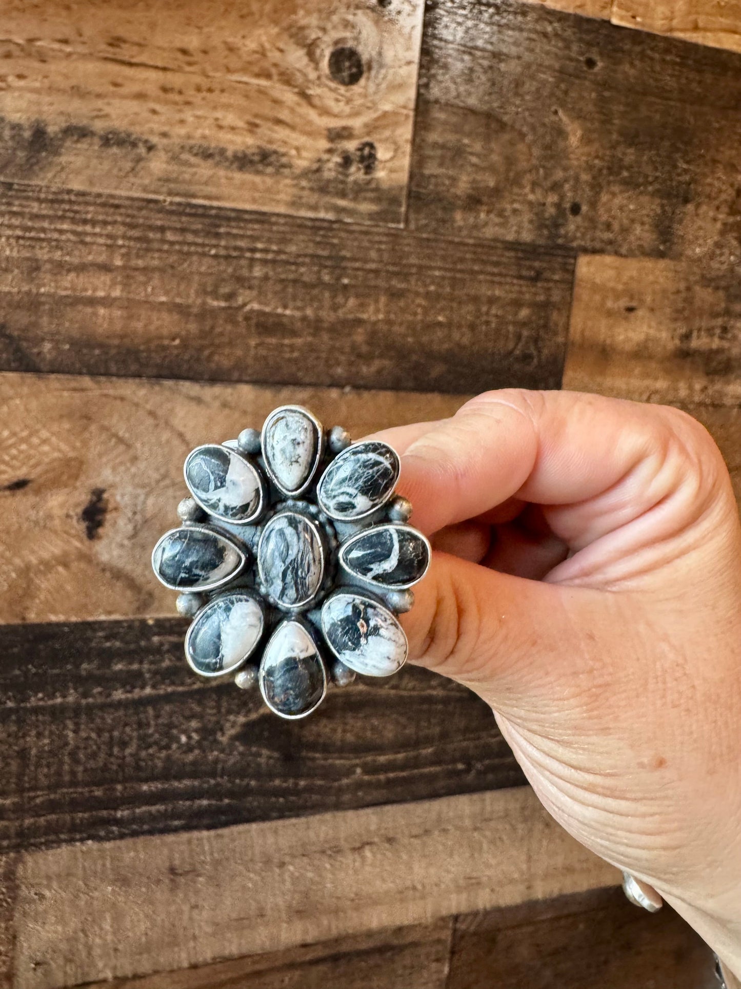 White Buffalo Ring Size 8.5 Cluster Ring