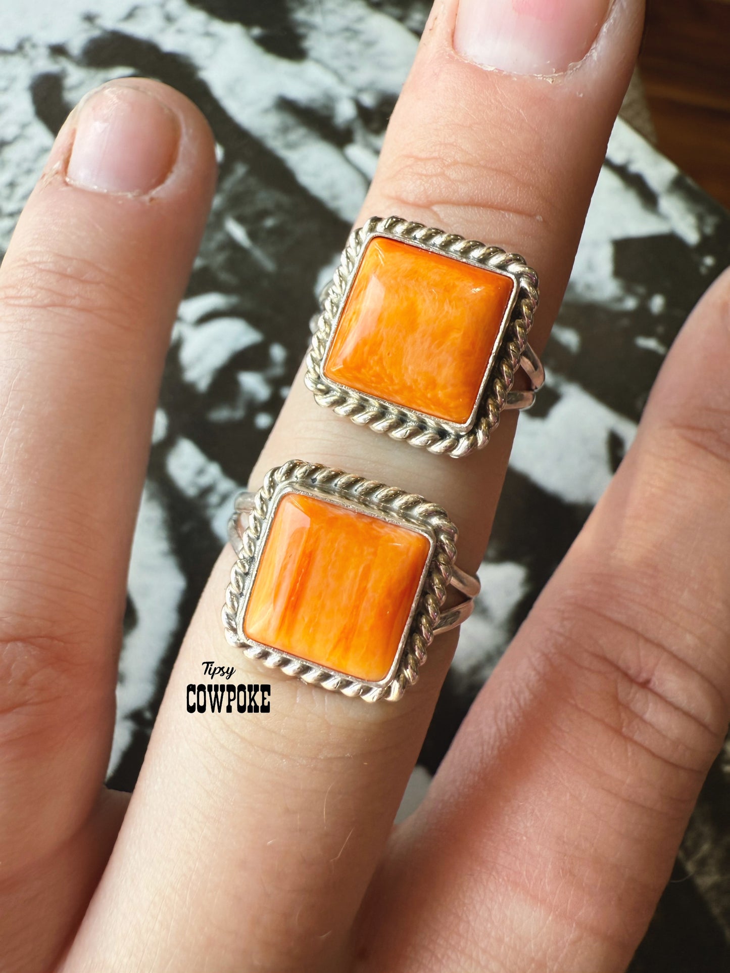 Orange Spiny Oyster Size 6 Square Ring
