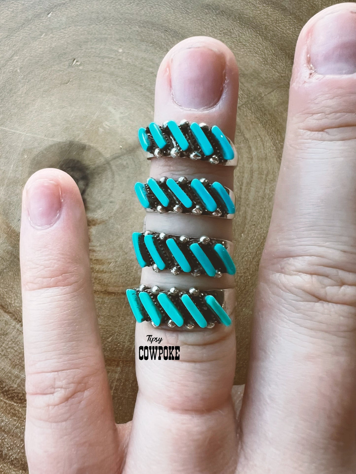 Kingman Turquoise Zuni Needlepoint Size 6 Ring