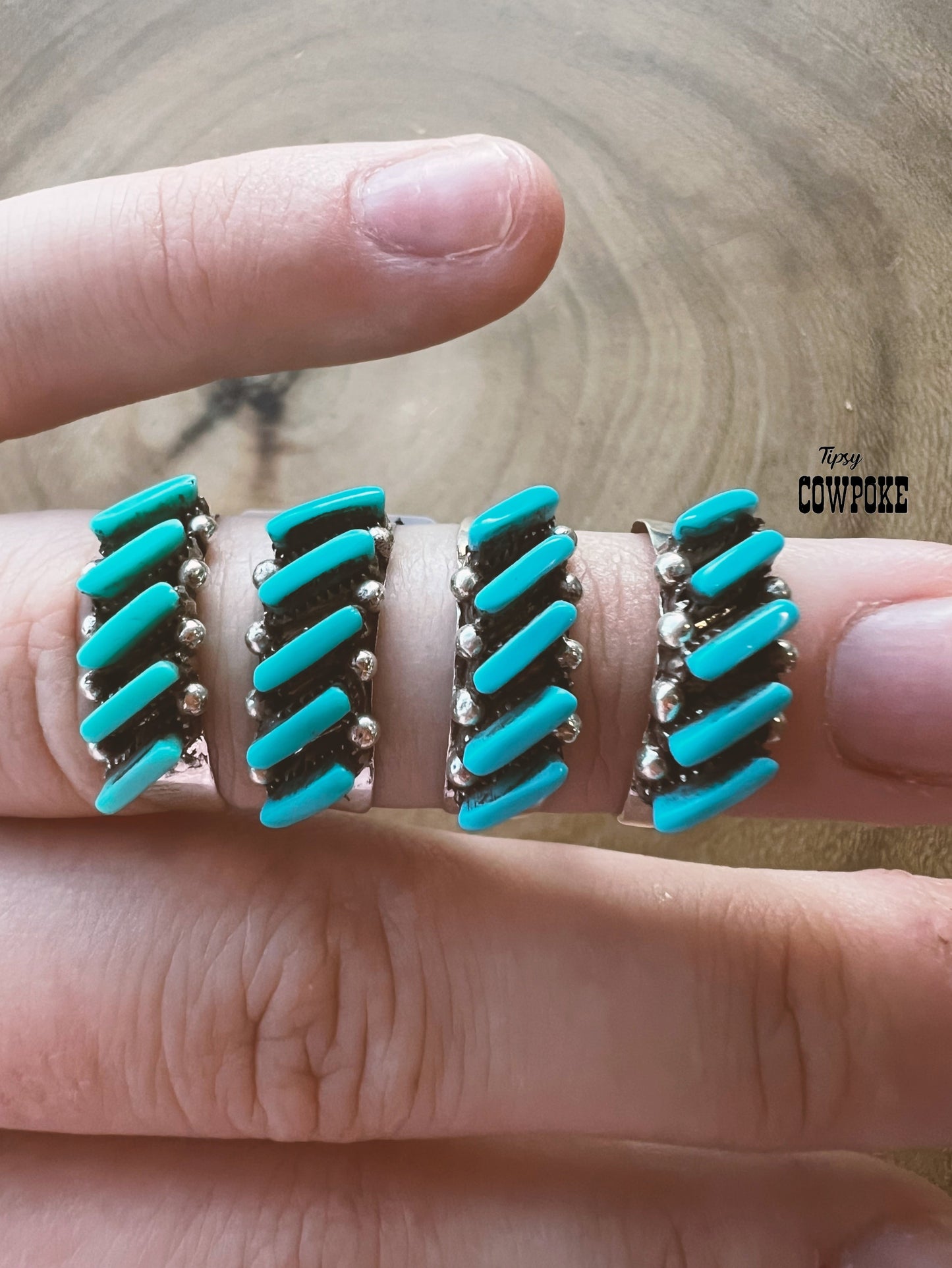 Kingman Turquoise Zuni Needlepoint Size 6 Ring