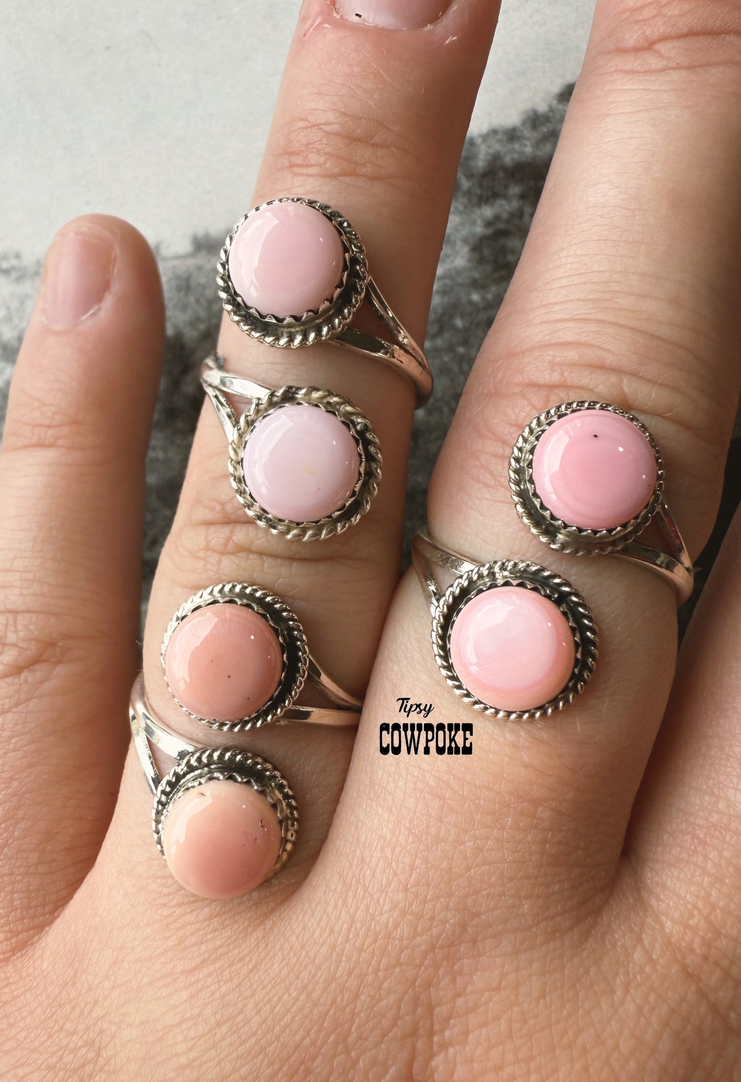 Pink Conch Two Stone Adjustable Ring