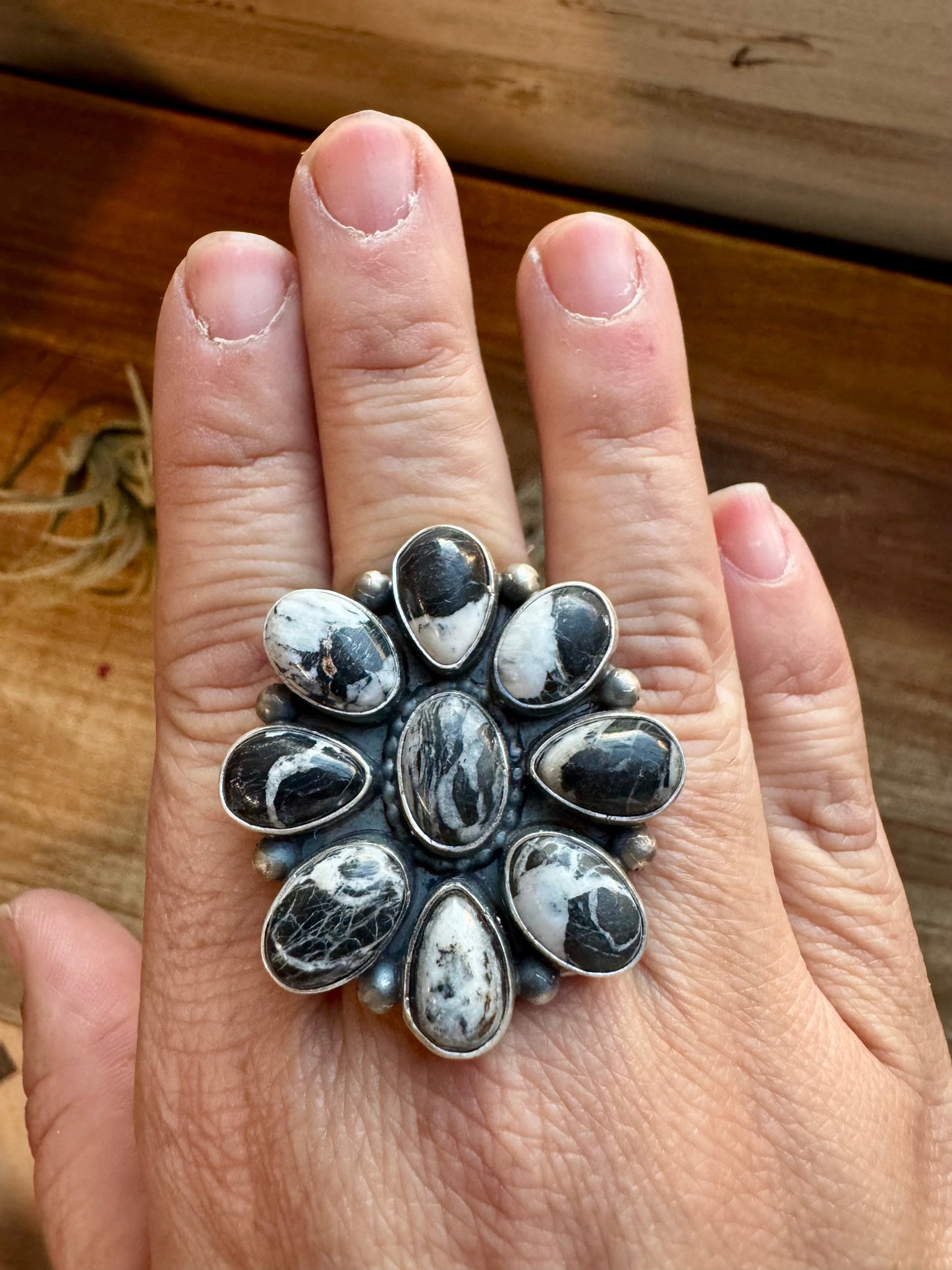 White Buffalo Ring Size 8.5 Cluster Ring