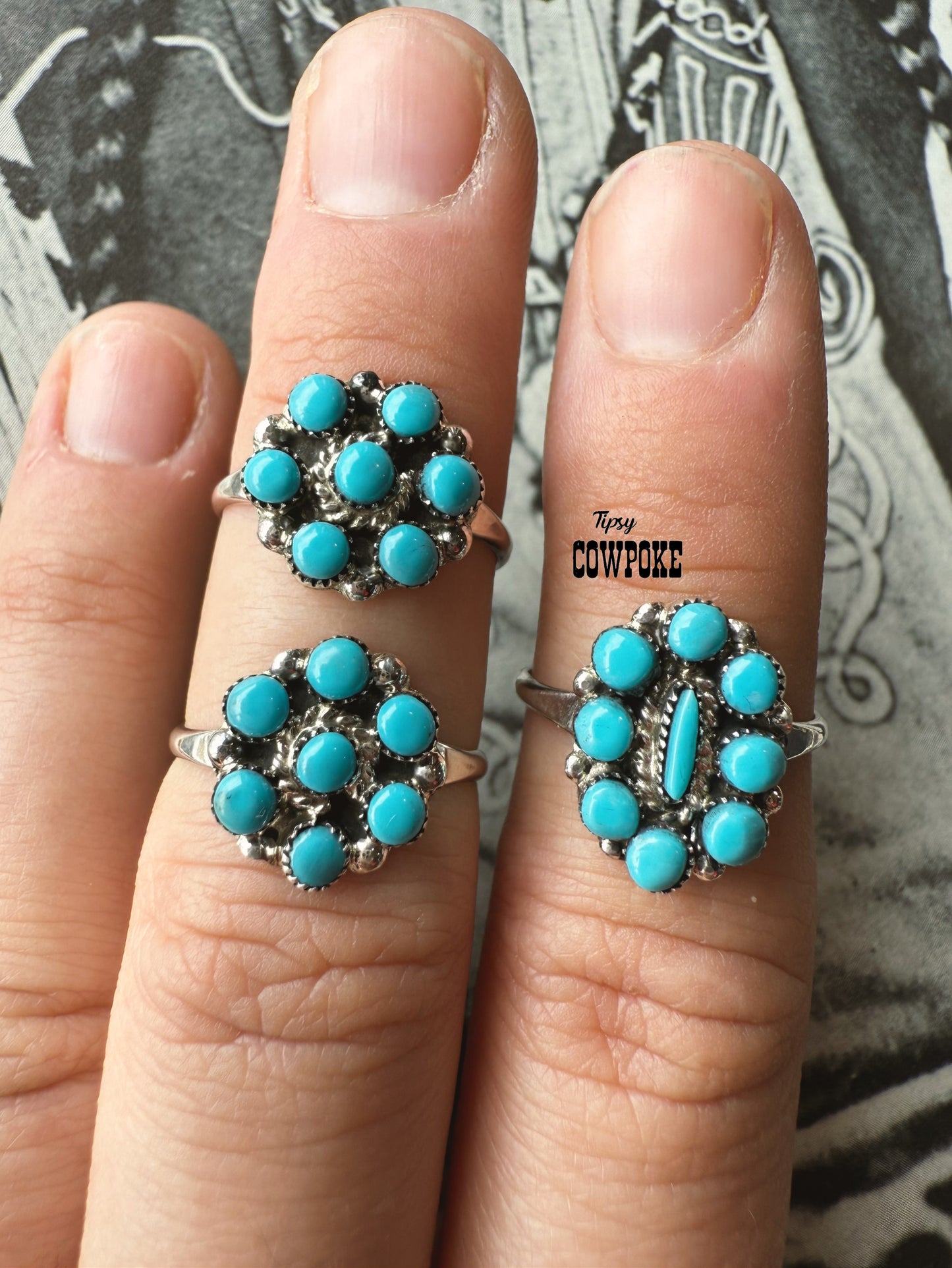 Kingman Turquoise Mini Cluster Size 6&6.5 Zuni Ring