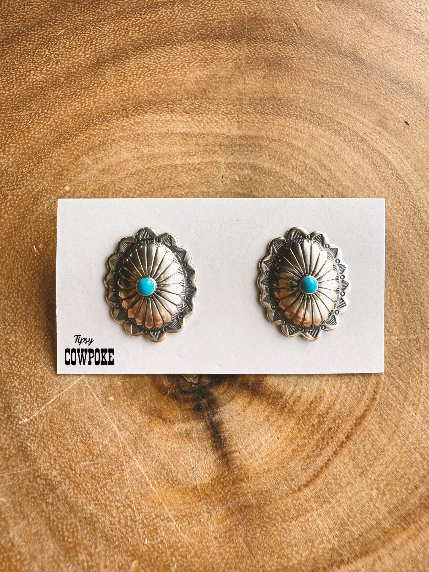 Concho Kingman Turquoise Large Oval Stud Earrings