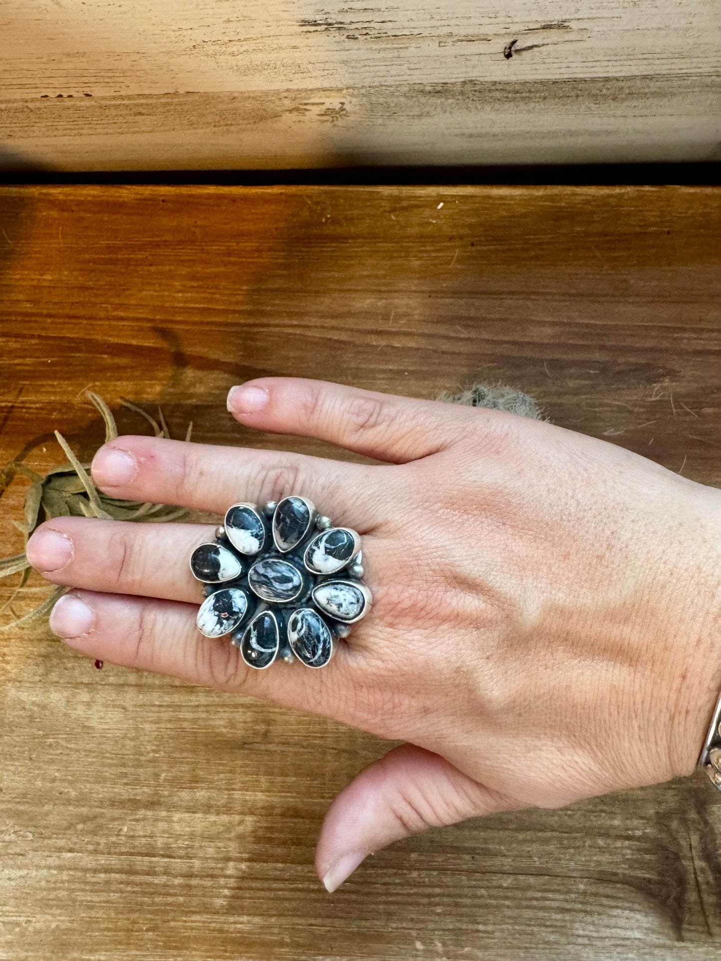 White Buffalo Ring Size 8.5 Cluster Ring