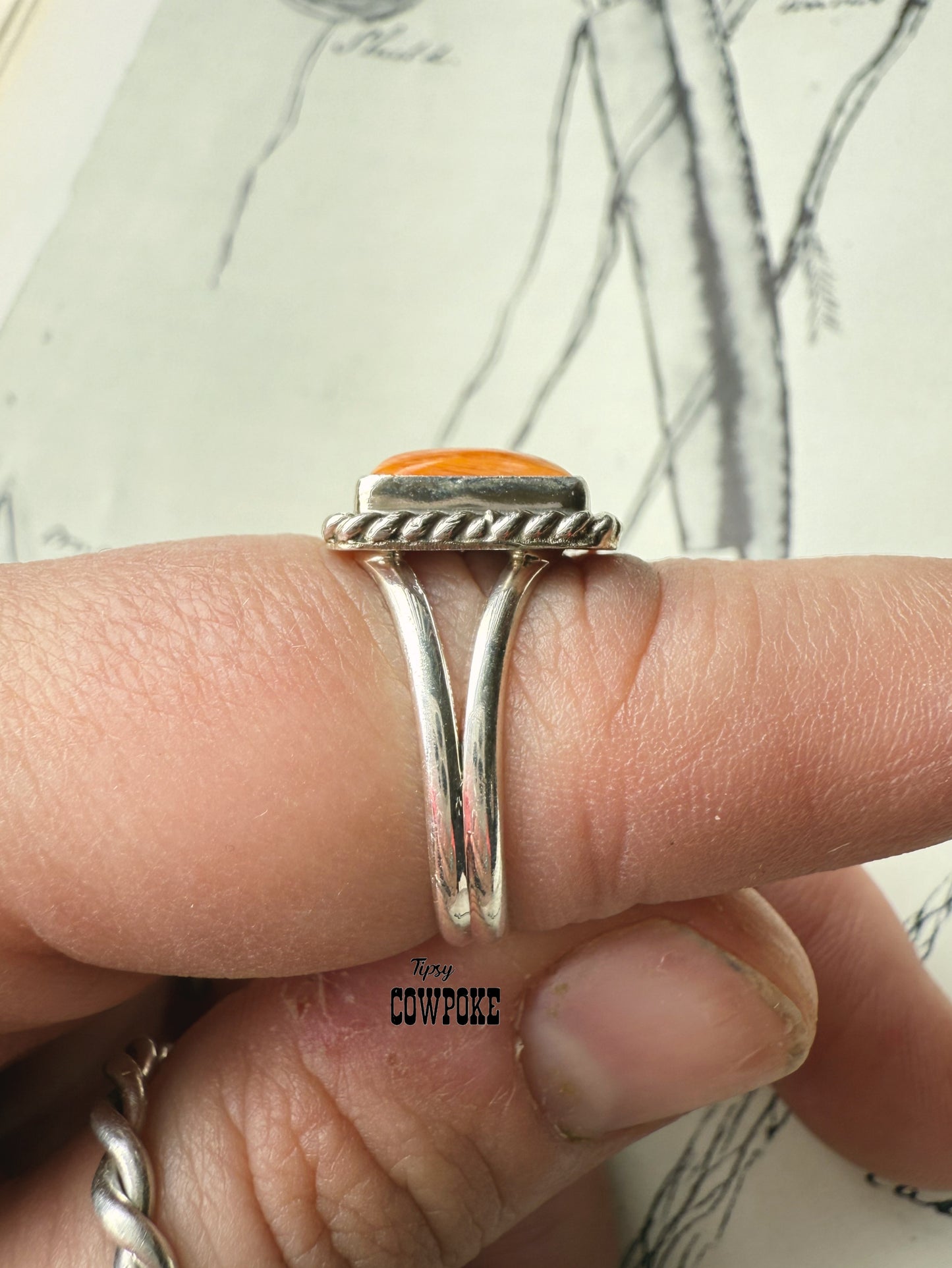 Orange Spiny Oyster Size 6 Square Ring