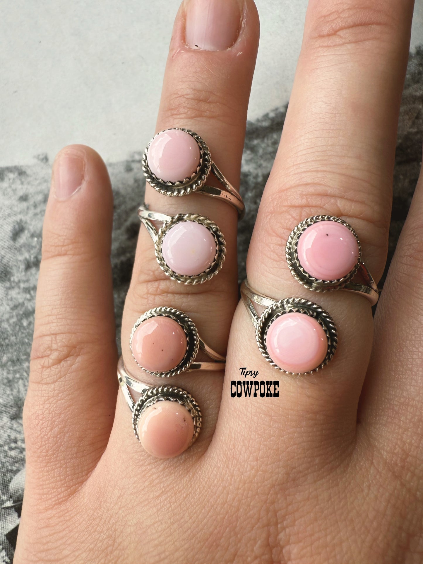 Pink Conch Two Stone Adjustable Ring