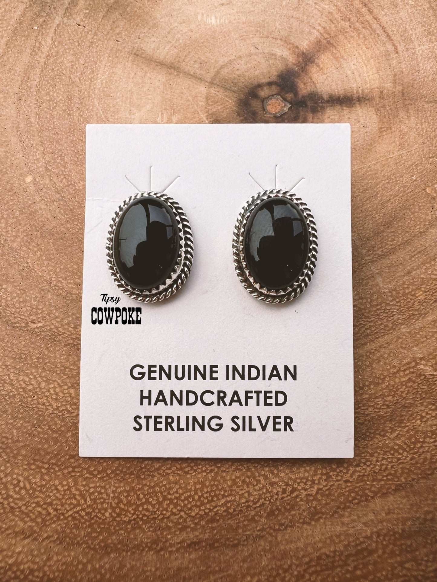Black Onyx Oval Stud Earrings