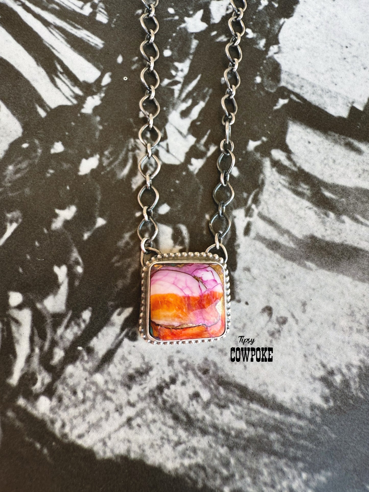 Pink Dahlia Square Necklace