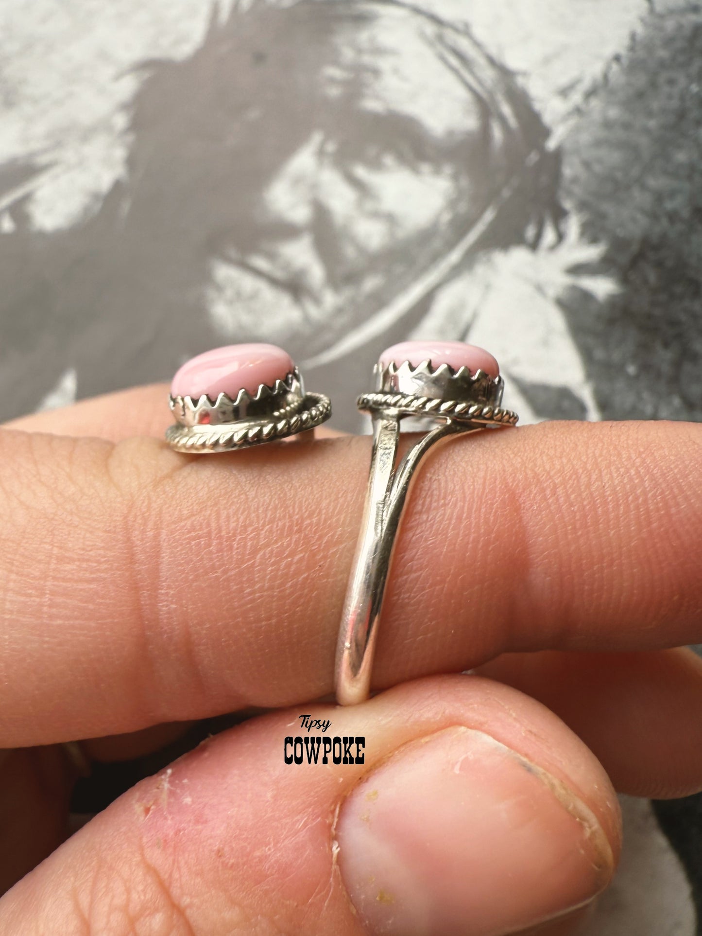 Pink Conch Two Stone Adjustable Ring