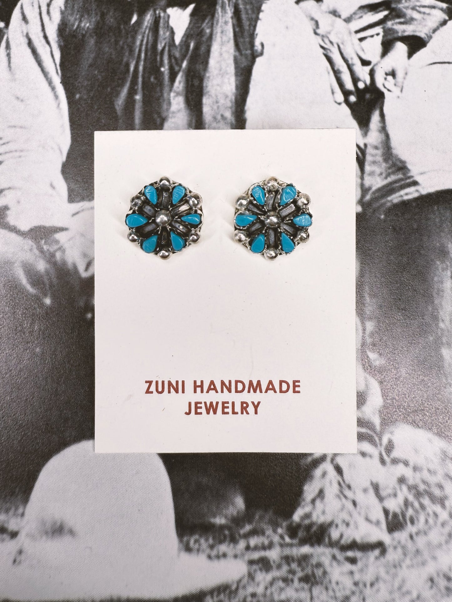 Kingman Turquoise Mini Cluster Zuni Stud Earrings
