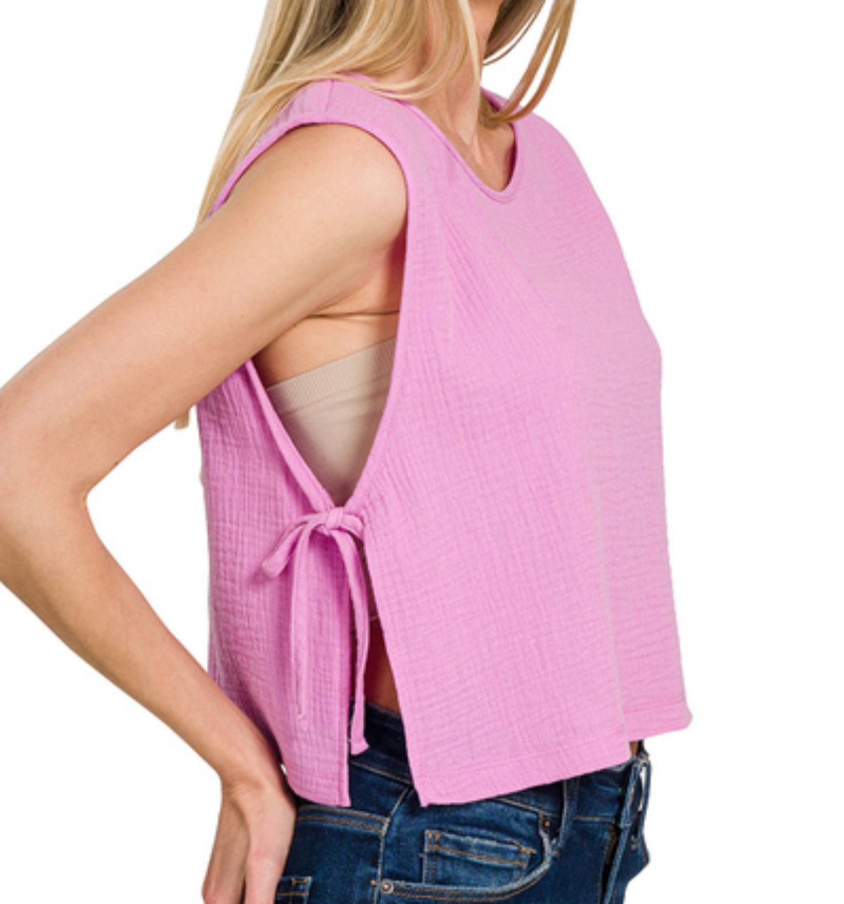 Mauve - Gauze Side Tie Sleeveless Top
