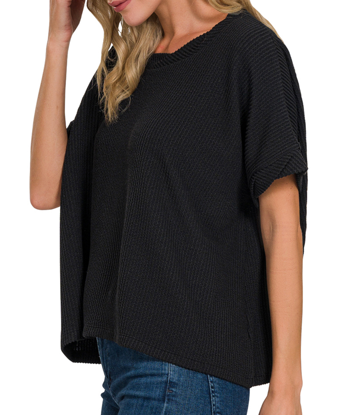 Black - Ribbed Short Sleeve Top