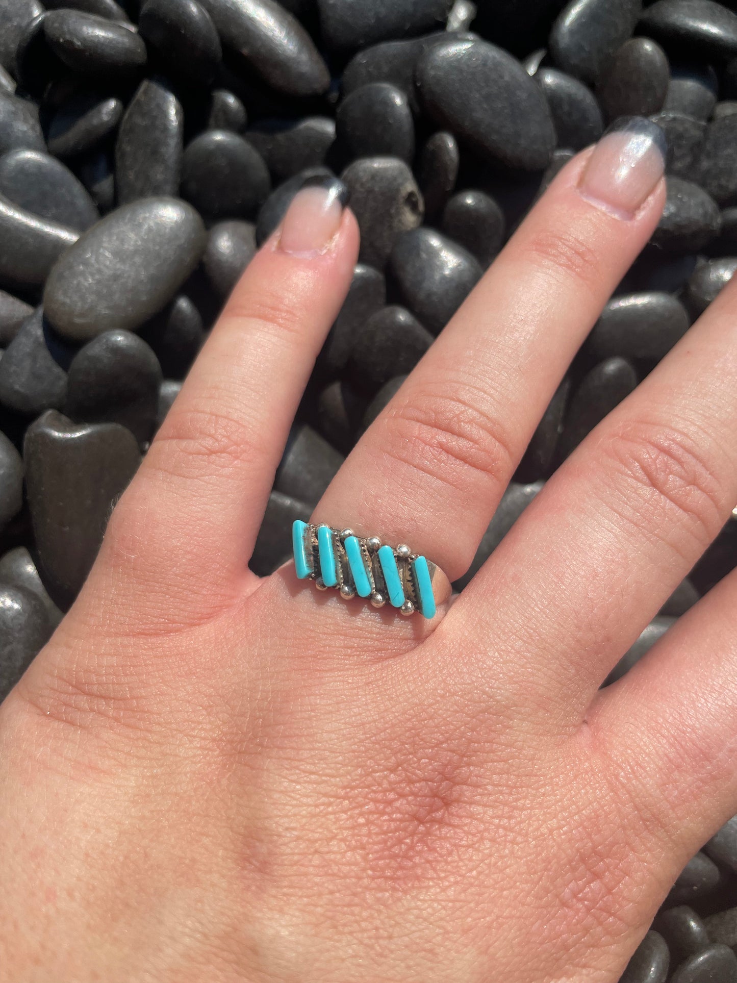 Kingman Turquoise Zuni Needlepoint Size 6 Ring