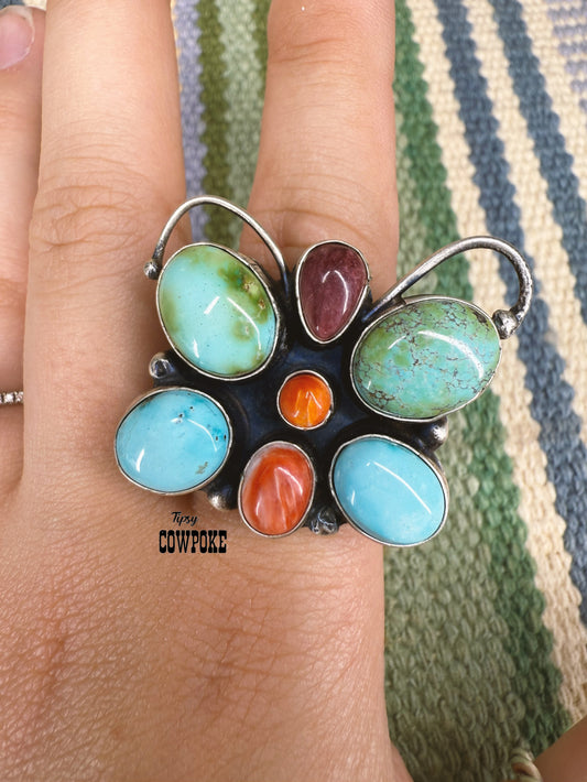 Multi Colored Adjustable Butterfly Ring