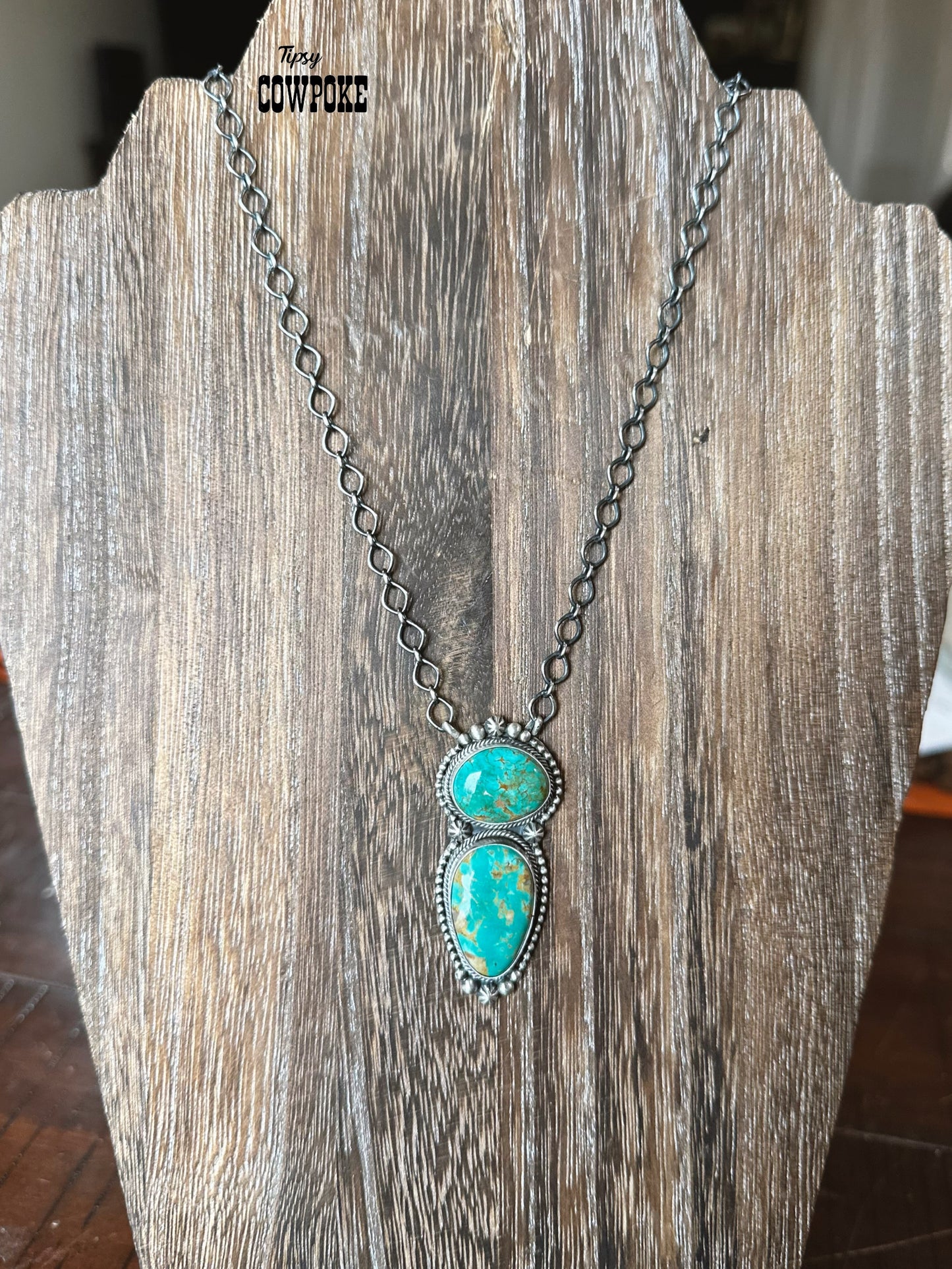 Kingman Turquoise Two Stone Necklace