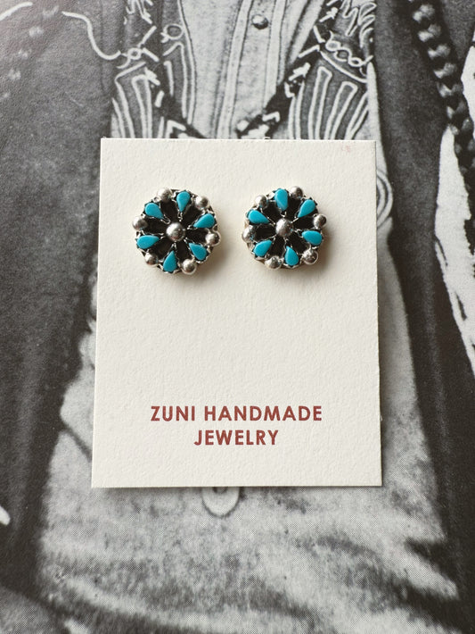 Kingman Turquoise Mini Cluster Zuni Stud Earrings