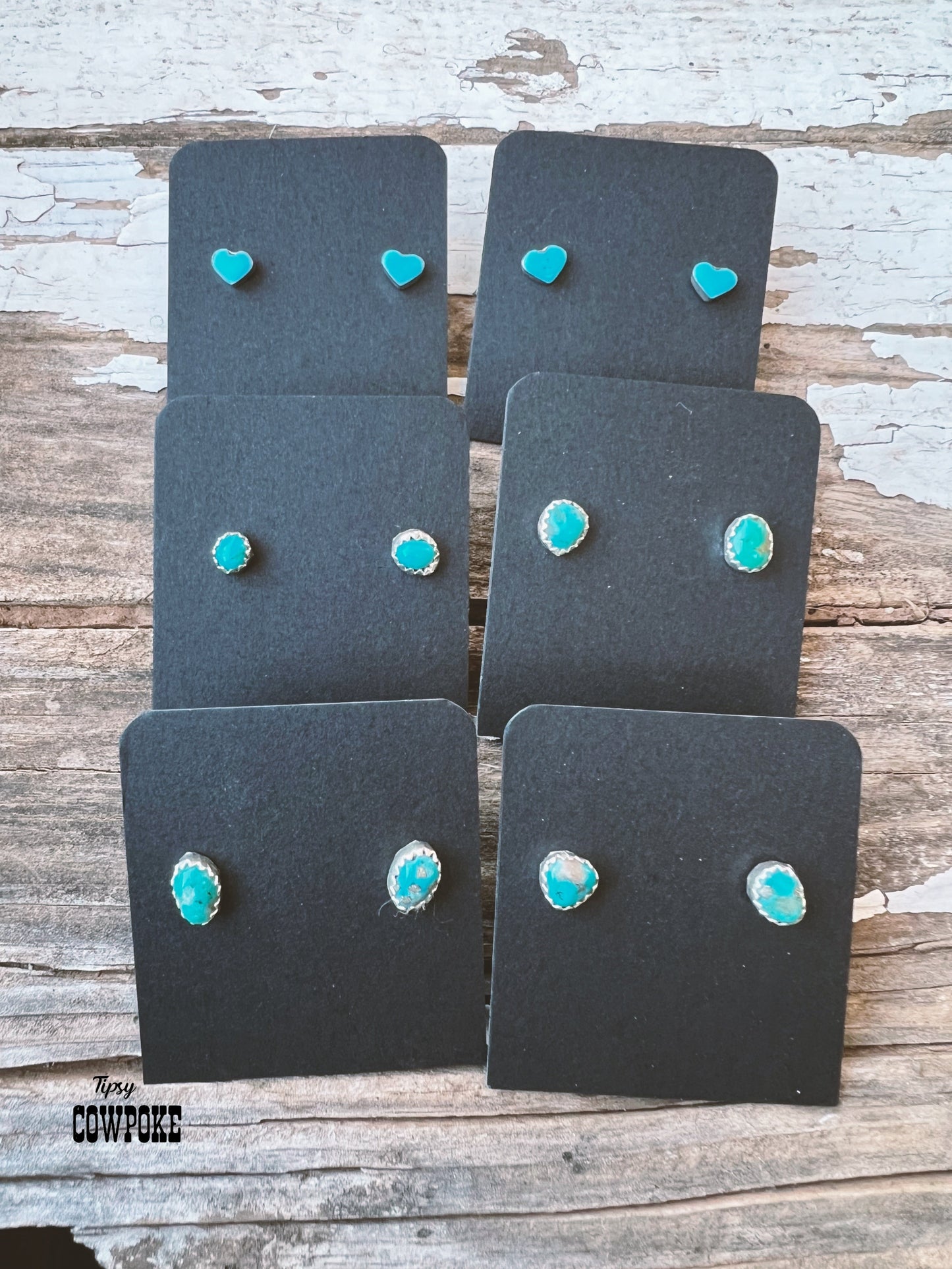 Turquoise Inlay Heart Stud Earrings