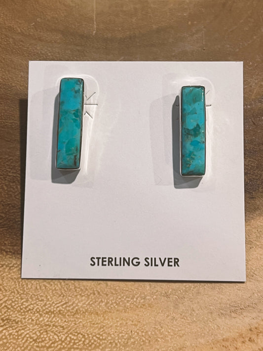 Kingman Turquoise Long Rectangle Stud Earrings