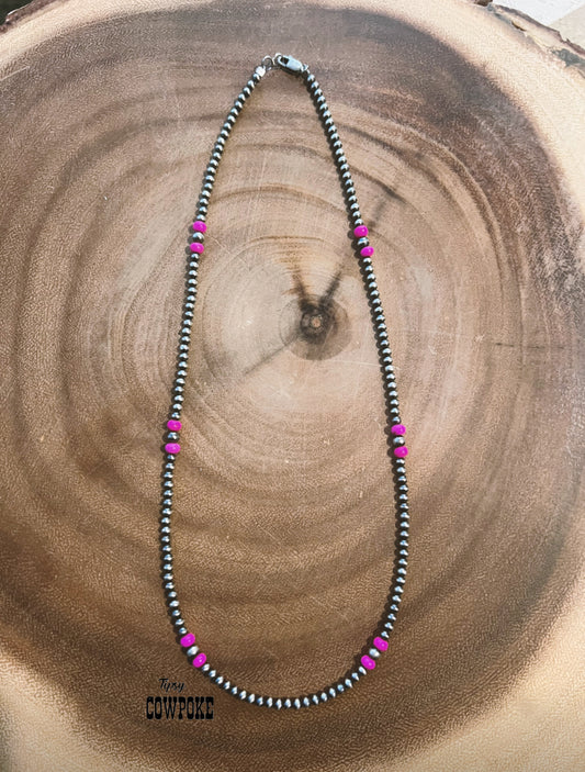 Preorder 3mm with Hot Pink Sterling Pearl Necklaces