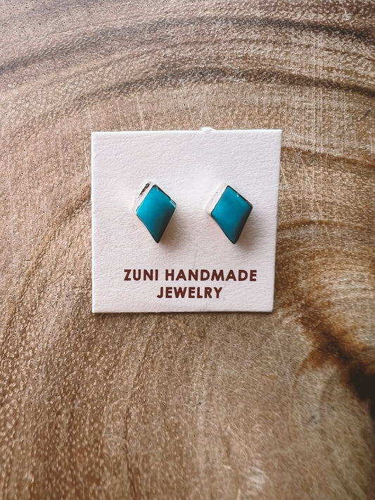 Turquoise Inlaid Diamond Stud Earrings