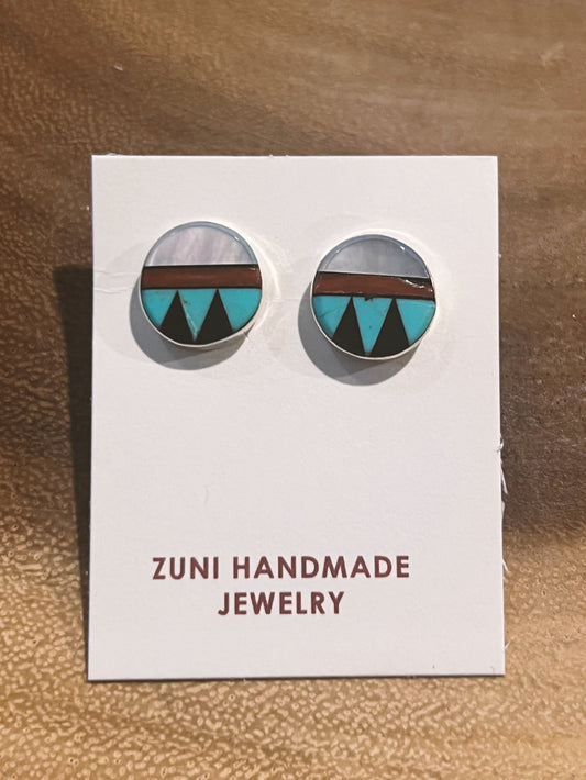 Multi Color Zuni Inlay Stud Earrings