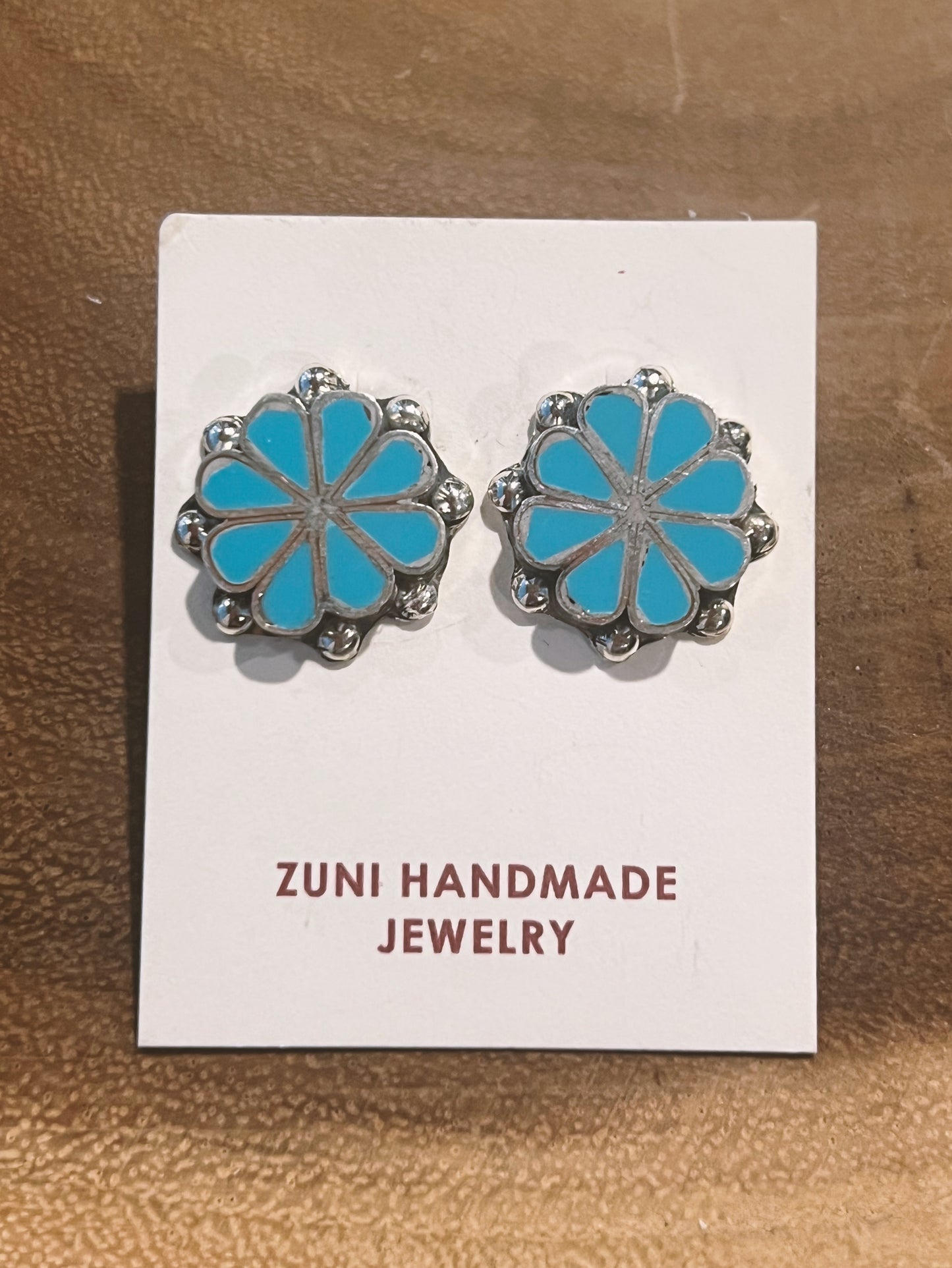 Kingman Turquoise Inlay Flower Stud Earrings