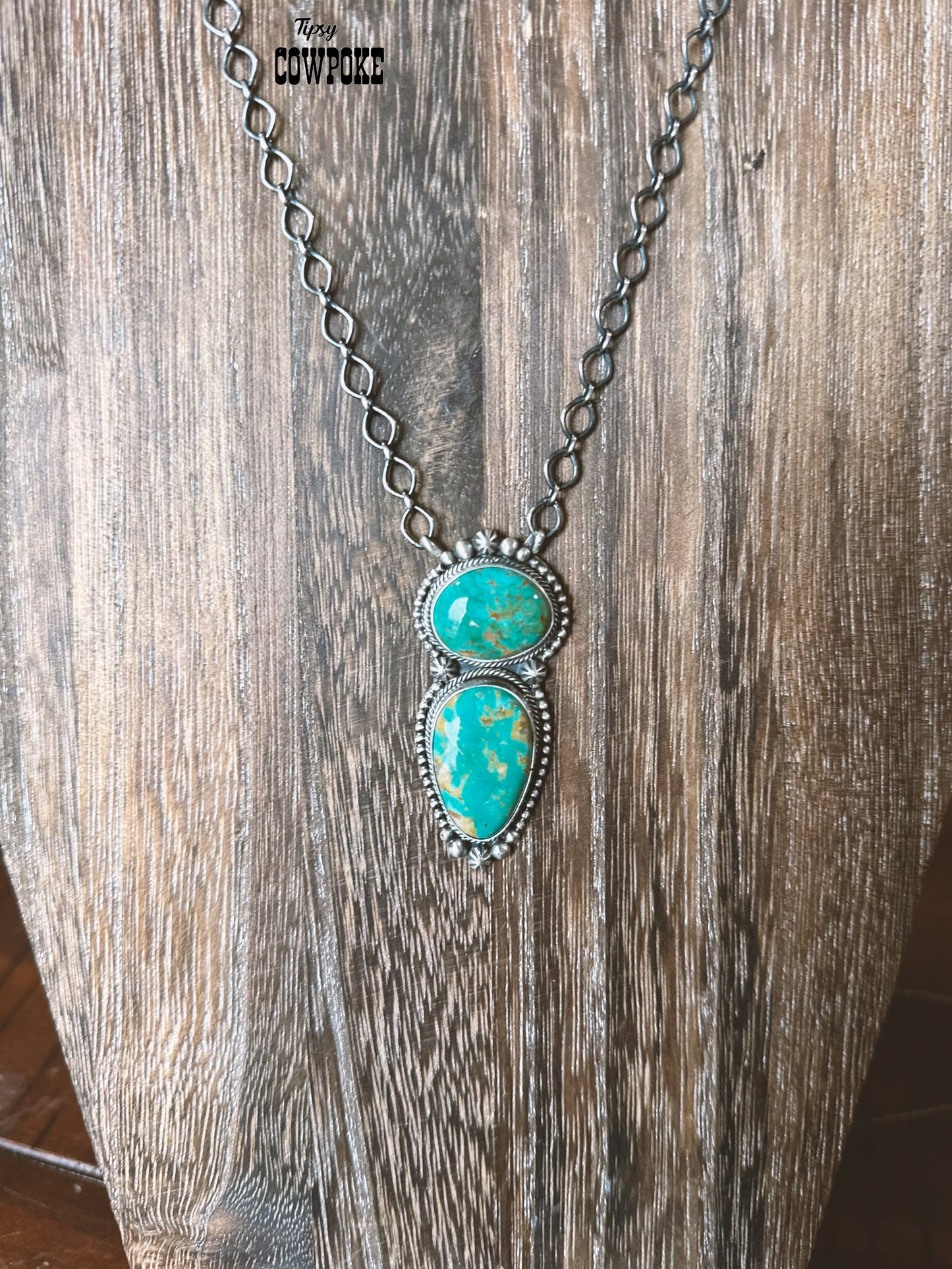 Kingman Turquoise Two Stone Necklace