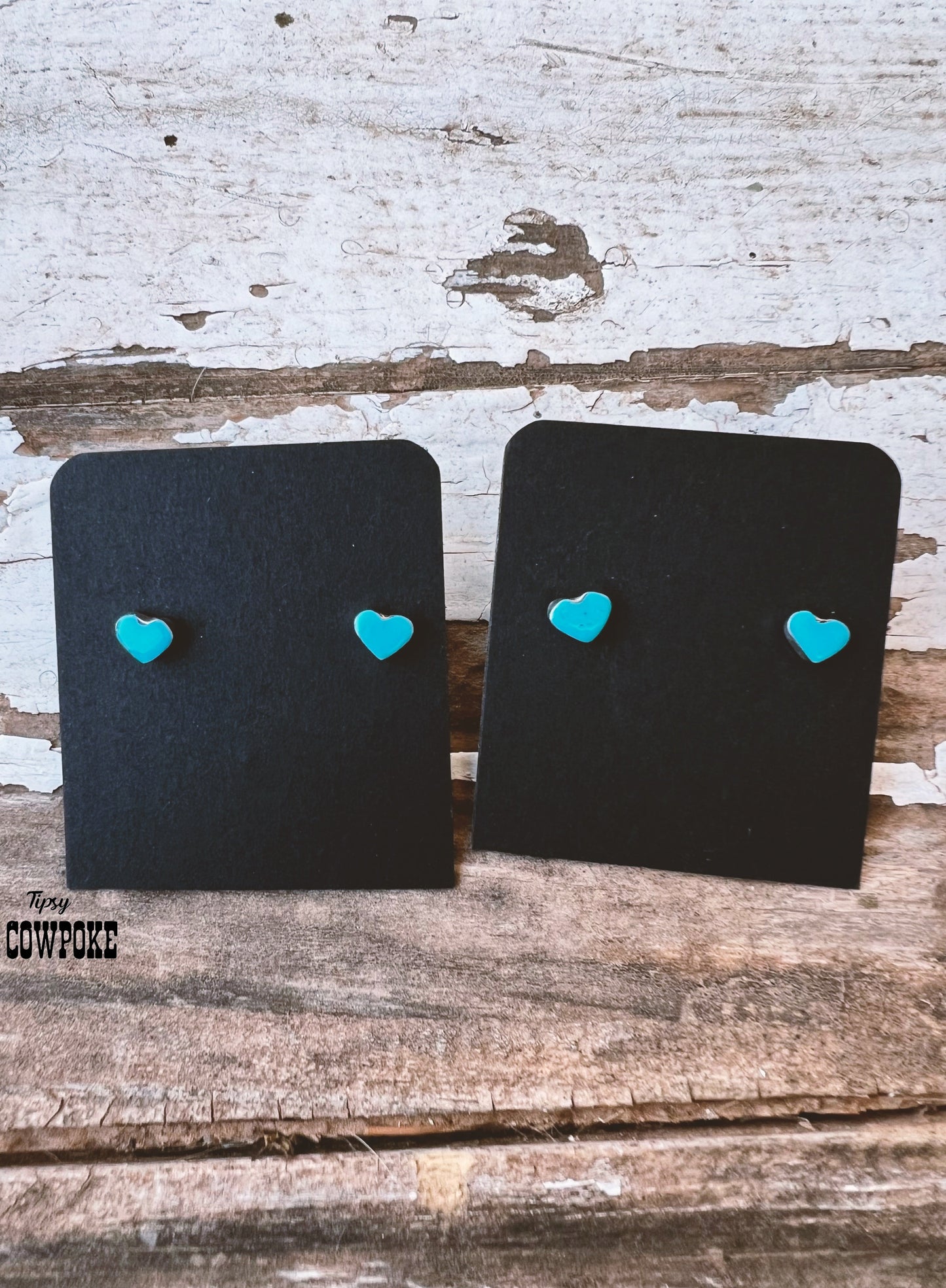 Turquoise Inlay Heart Stud Earrings