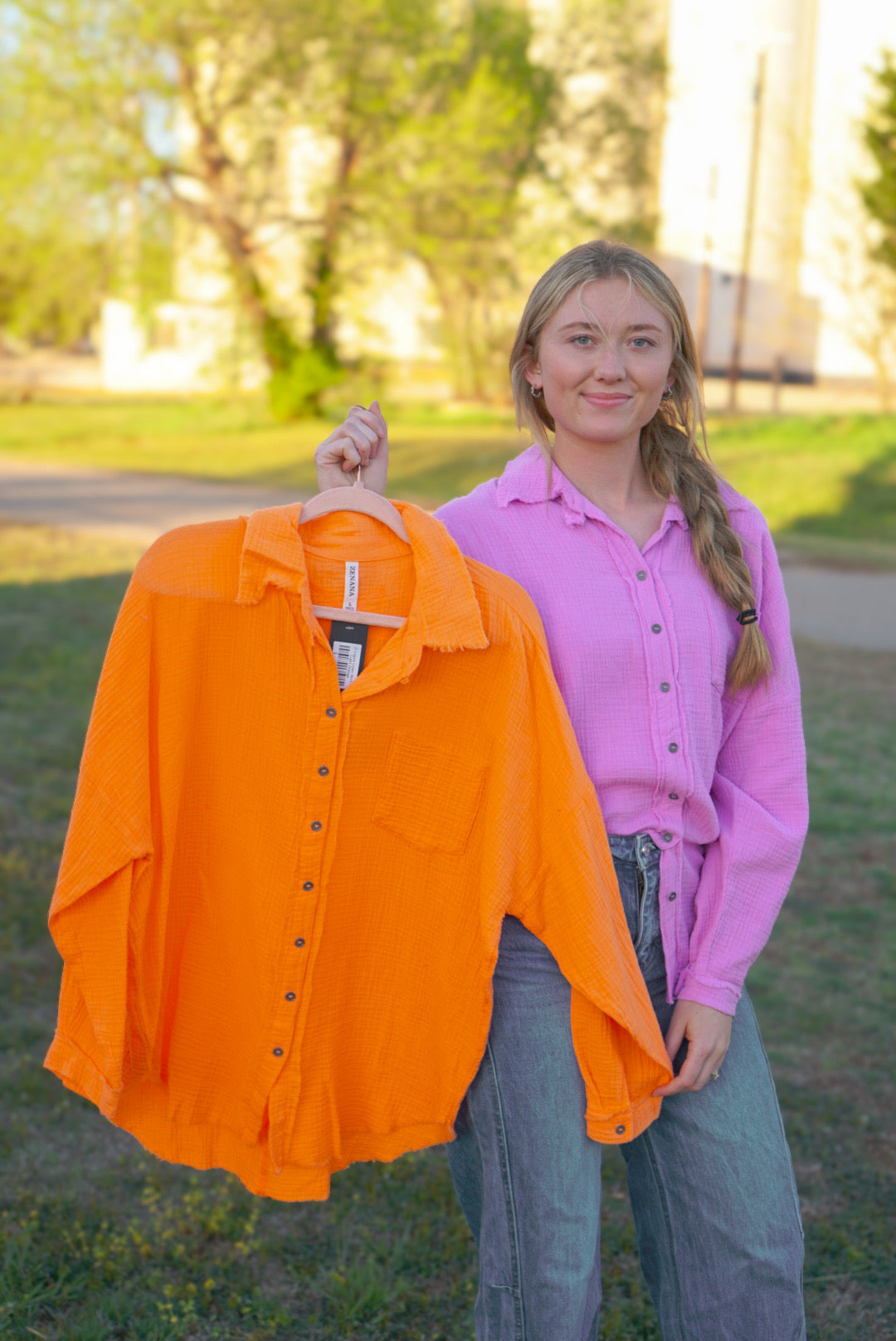 Light Orange - Button Down Linen Top