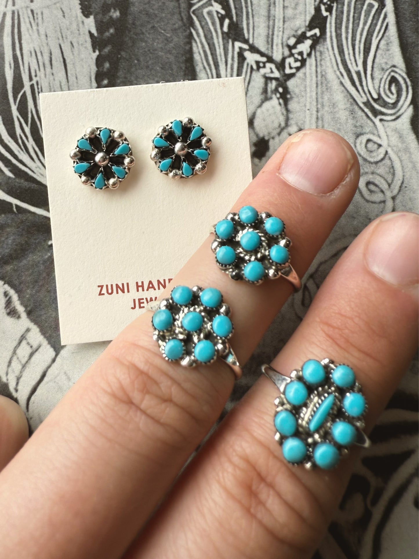 Kingman Turquoise Mini Cluster Zuni Stud Earrings