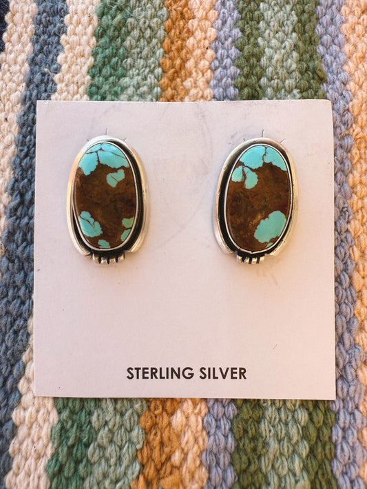 Number 8 Turquoise Oval Stud Earrings